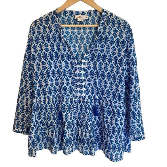 Vineyard Vines Tops - Vineyard Vines Popover Long Sleeve Peplum Tunic Top 100% Cotton Women's M